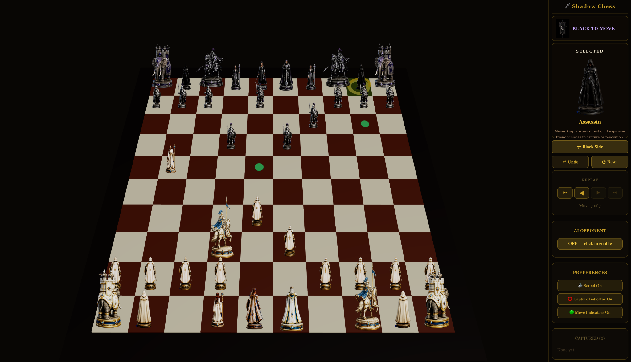 Shadow Chess gameplay with the Assassin selected